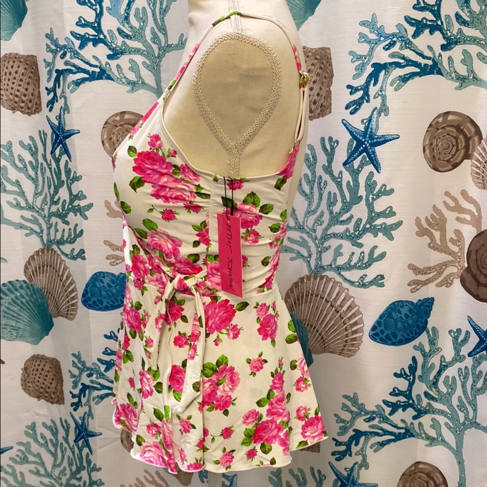 Betsey Johnson Pink Floral One Piece Swimsuit, Size M - Picture 2 of 7